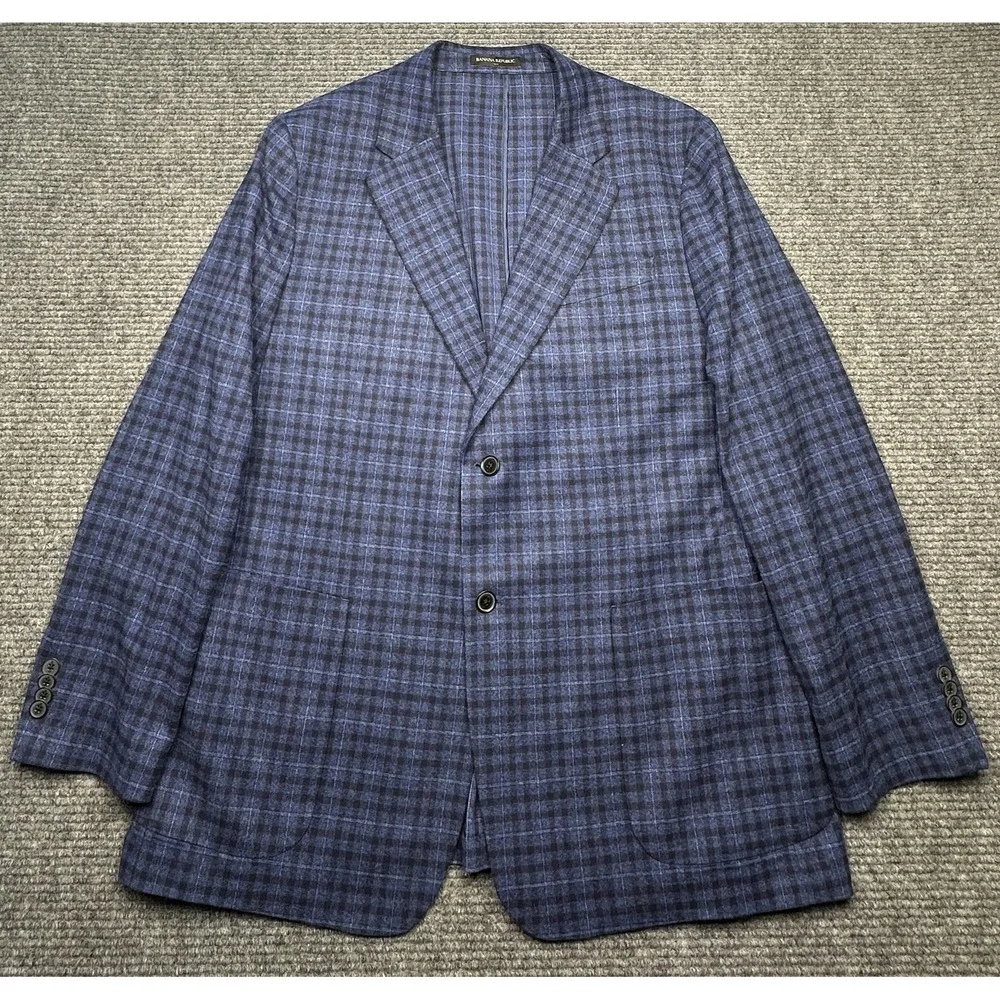 Banana Republic Blazer Mens 46R Blue Check Slim Fit Stretch Sport‎ Coat Jacket